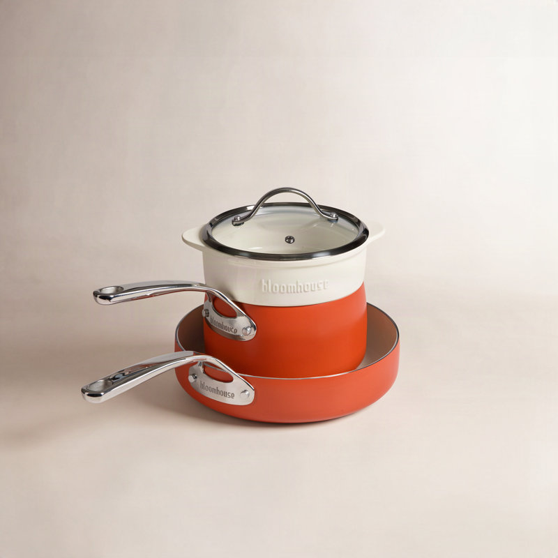 Ensemble de batterie de cuisine antiadhésive en aluminium 4 pièces, Orange terre cuite