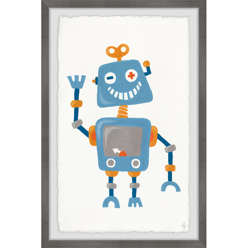 Vickie Happy Blue Robot - Print, 45cm H x 38cm W