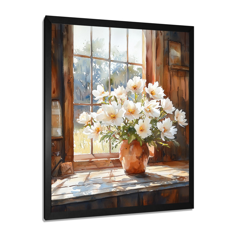 Pivoines dans la grange d'hiver I - art mural floral, H 20 po x l 12 po, Reproduction encadrée sans passe-partout