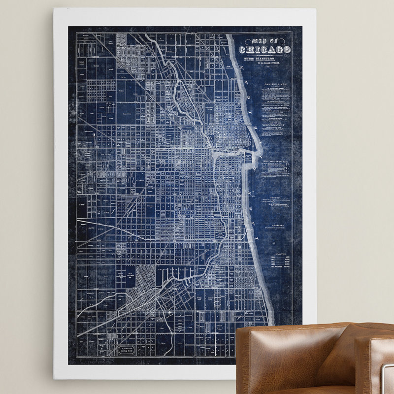 " Chicago Map Blue ", 36" H x 48" W x 1.5" D