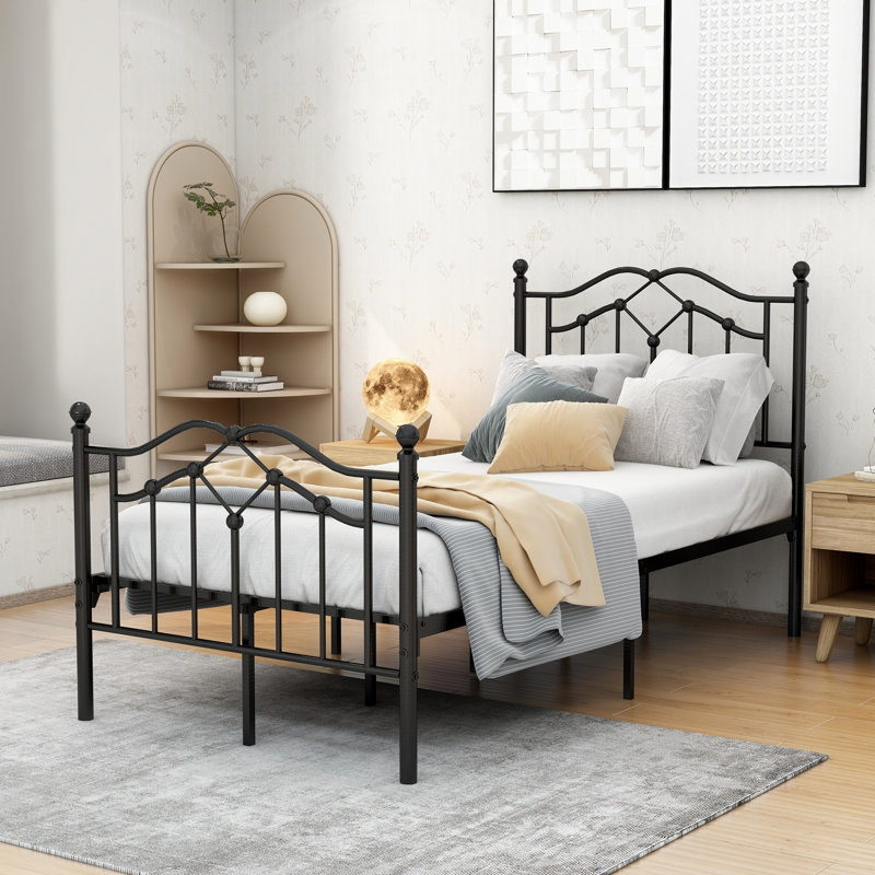 Anary Metal Slat Bed, Black, Twin