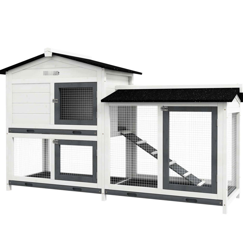 62 po en bois, blanc, grande surface de jeu, plateau facile à nettoyer, portes verrouillables, toit en asphalte pour les cochons d'Inde, grand espace, lapins en cage avec toit