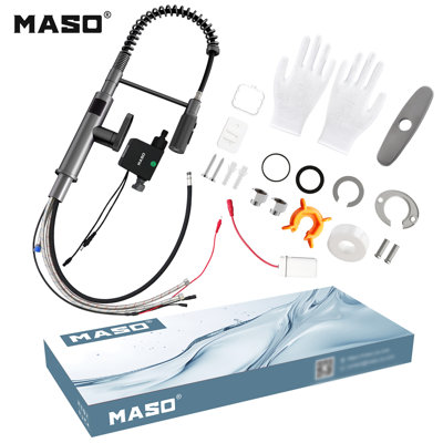 MASO Touchless Spring Kitchen Faucet with Pull-Down Sprayer, Fahrenheit Temperature Display, 3 Spray Modes, 360° Swivel, Single Handle for RV, Farmhouse, Camper, Laundry & Bar,Brushed Gray