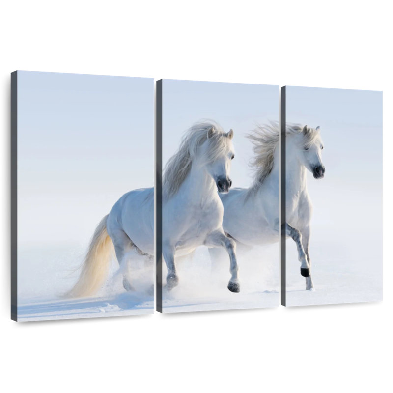 Chevaux blancs neige Brampt, H 24 po x l 38 po
