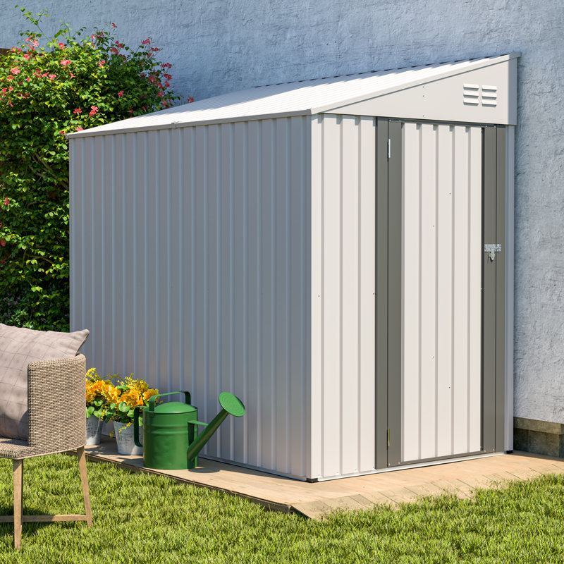 4x7 Lean To Metal Shed - White, Heavy-duty Outdoor Storage For Bikes, Tools, Lawn Mowers & Firewood, Rust-resistant Wall Side Design Sheds With Lockable Door, Waterproof Coating & Sloped Roof