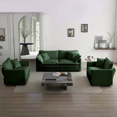 Ensemble de canapé 3 pièces avec coussins d'accoudoirs et coussins décoratifs, ensemble de canapé comprenant 2 pièces de fauteuil avec accoudoirs et un canapé à 2 places, ensemble de canapé décontracté pour le salon