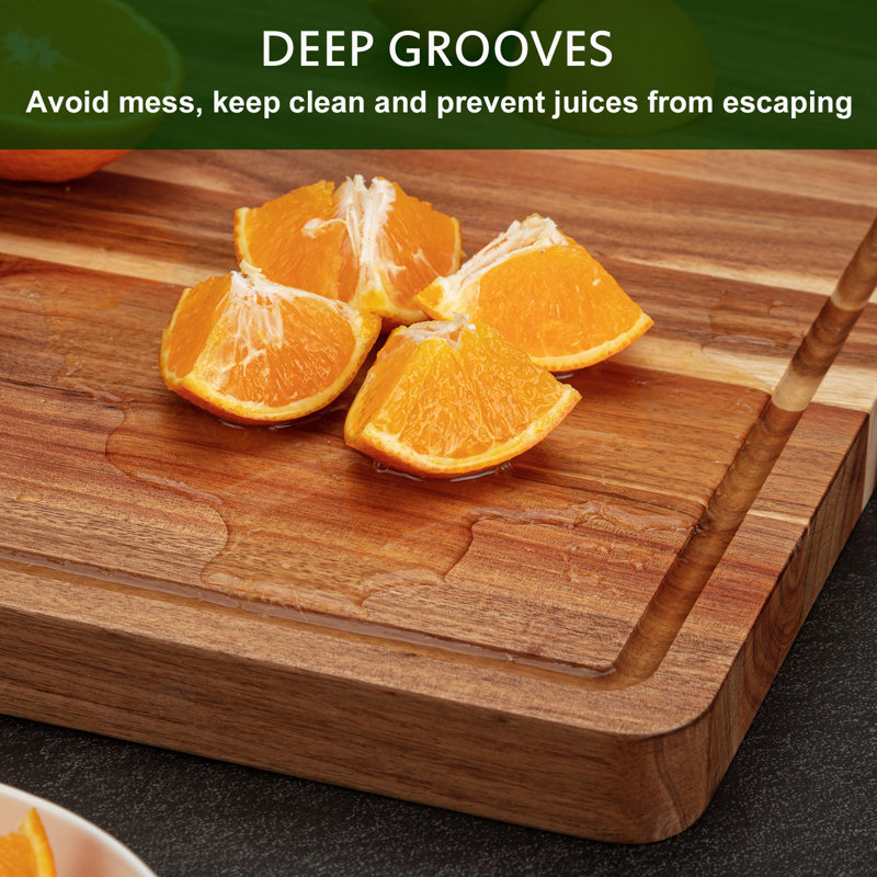 Acacia Extra Large Wood Cutting Board Butcher Block, Reversible Wooden Kitchen Block, Cheese Charcuterie Board, With Side Handles And Juice Grooves