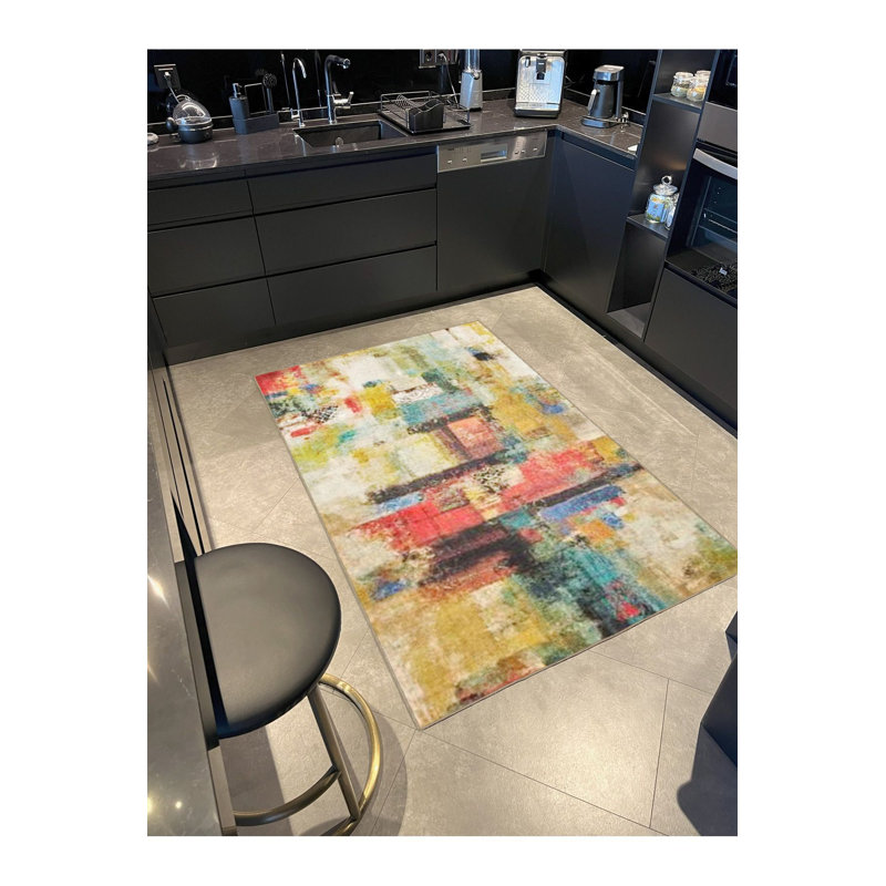 Multi Color Abstract Patch Pattern Modern Decorative Machine Washable Area Rug, Runner 3'3" x 6'7"