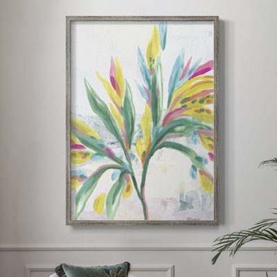 «Tropical Leaf Fresco I», reproduction encadrée - bois massif