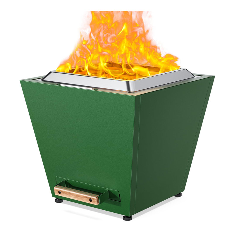 Cyberpit One Smokeless Fire Pit, Wood Burning Fireplaces w/ Pull-Out Ash Pan, Portable Outdoor Firepits, Carry Handle for Backyard Patio Camping Bonfire, Stainless Steel