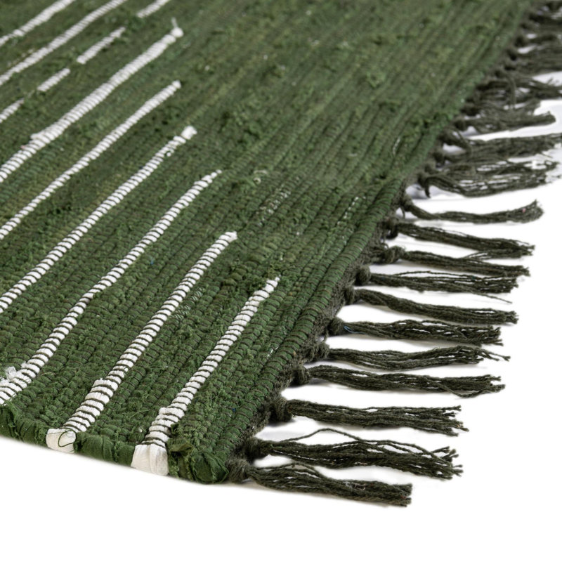 Tapis vert en coton tissé à plat à la main Justice, Tapis de couloir 2 pi 2 po x 6 pi 1 po