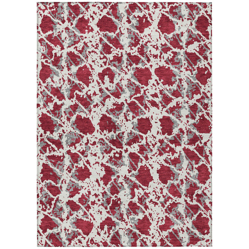 Tapis intérieur lavable abstrait bourgogne et ivoire 8 pi x 10 pi