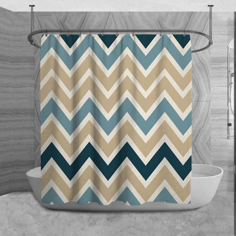 Rideau de douche Caleta, H 93 po x l 70 po, Bleu / beige