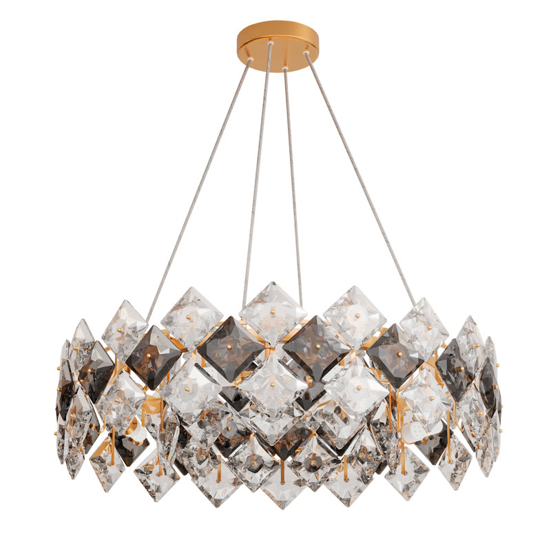 Jannetje Crystal Cylinder Chandelier with Crystal Accents, 6 Lights, 13.78" H x 23.62" W x 23.62" D