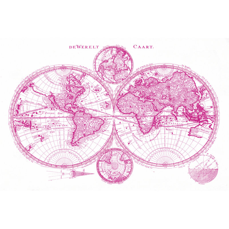 World Map Blueprint - Graphic Art, 61 cm H x 91 cm W, Wrapped Canvas