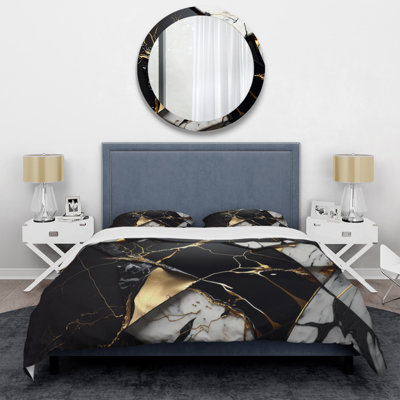 Abstract Geode Gold IV - Abstract Marble Duvet Cover Set