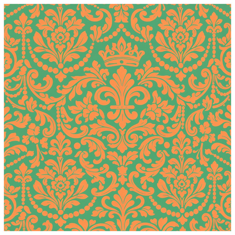 Orange Green Damask Quilted Bedspread All Sizes, King