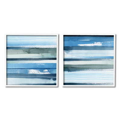 «Saturé bleu paysage abstrait paysage coups de pinceau» par 2 pièces, ensemble de peinture sur toile flottante