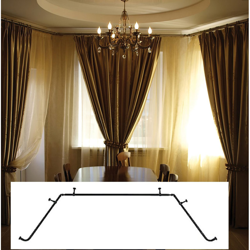 Bronze Adjustable Bay Window Curtain Rod Set with Mounting Screw Finial