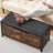 Storage Chest, Wooden Storage Trunk With Metal Frame, Entryway Shoes Bench With Cushio