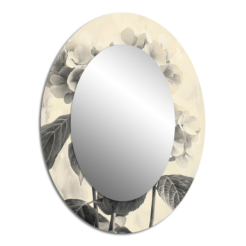 Hortensias rétro en hiver Highlight I - miroir mural ovale traditionnel, 40 po x 30 po