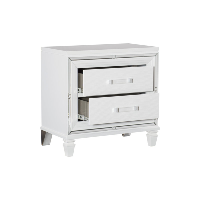 Ensemble de chambre avec lit tapissier Estrellas, Blanc, Très grand, Trois pièces : lit, commode et miroir