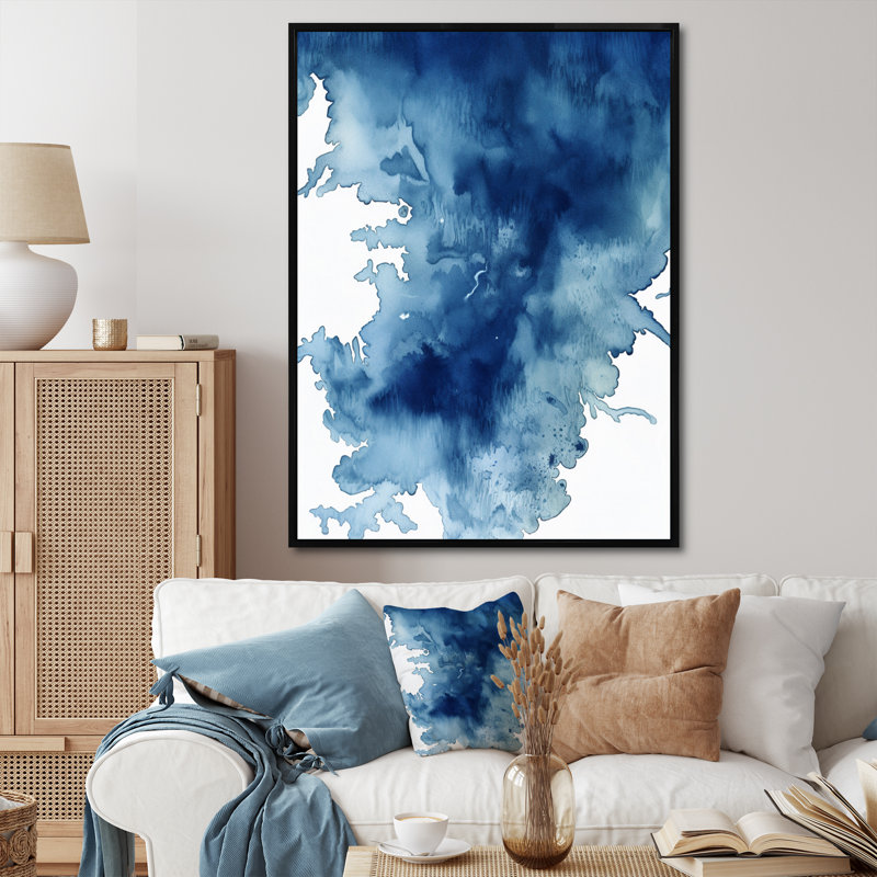 Abstrait bleu classique III, Cadre flottant noir, H 24 po x l 24 po x P 1 po