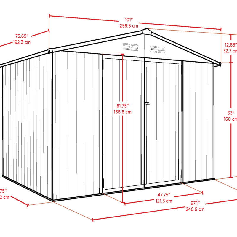 Tan 6' x 8' Galvanized Steel Outdoor Storage Shed with Lockable Doors