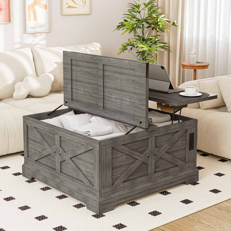 Table basse l 35,4 po avec rangement, table basse à plateau relevable pour le salon, Noir