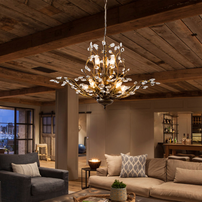 Lustre rétro 31,5 "à 8 lumières à intensité variable avec détails en cristal