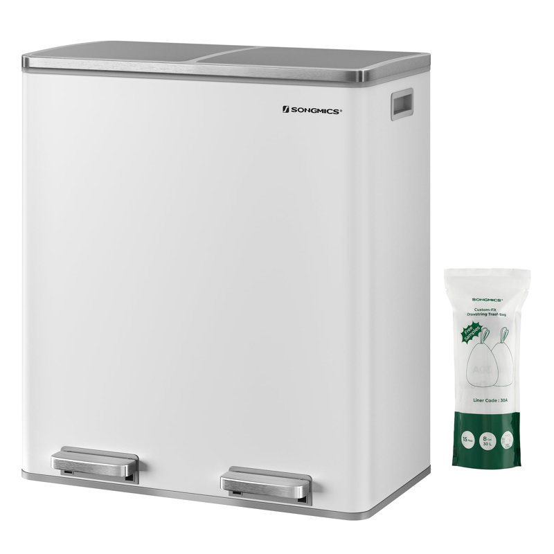 Poubelle, 2 poubelles de 8 gallons (2 x 30 L) pour la cuisine, avec 15 sacs poubelles, 2 compartiments, seaux intérieurs en plastique et couvercles à charnières, hermétique, brun