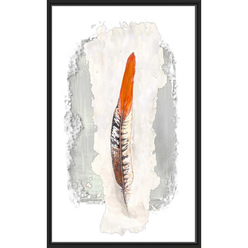 «Simple FeaTher II», reproduction de peinture à l'aquarelle, H 63,5 po x l 39,5 po x P 2 po, Cadre flottant noir