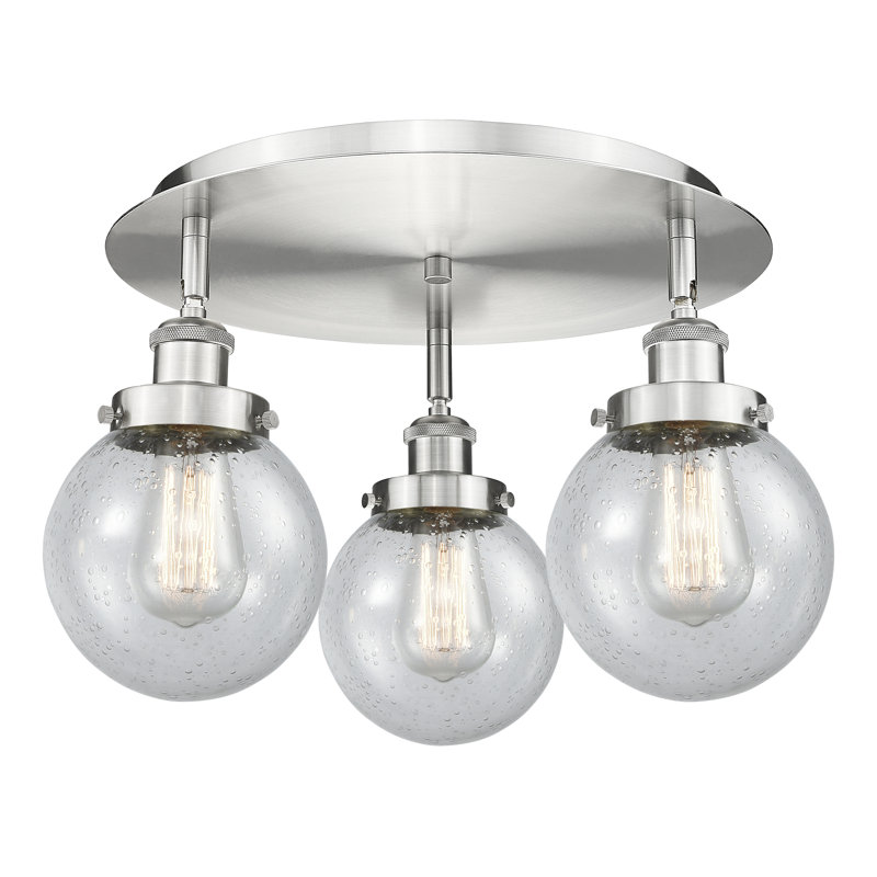 Alphonsa Glass Flush Mount, Seedy, Satin Nickel