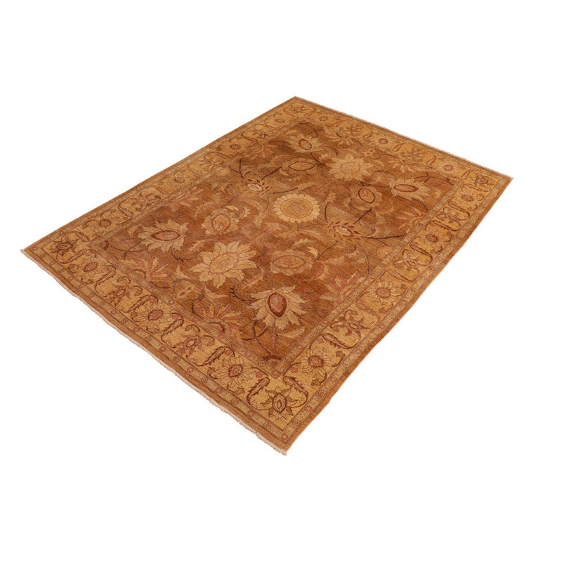 Tapis beige en laine noué à la main à motif oriental de 8 pi 1 po x 9 pi 11 po Baeley