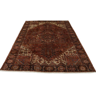 Tapis unique en laine noué à la main de style brique rouge Heriz des années 1980 de 9 pi 10 po x 12 pi 10 po