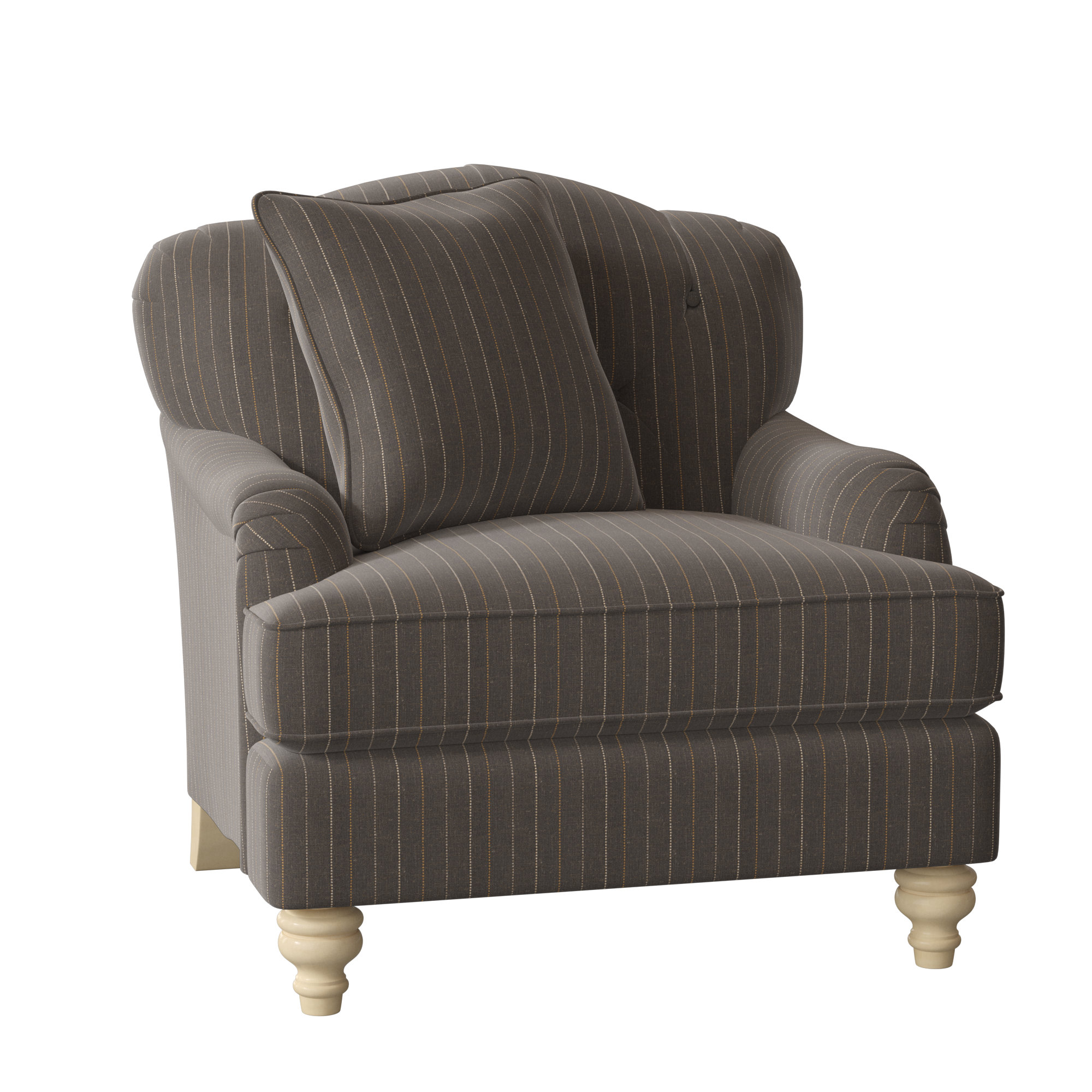 Sullivan Upholstered Down Filled Armchair, Cleo 41 Gray Stripe, Linen, No