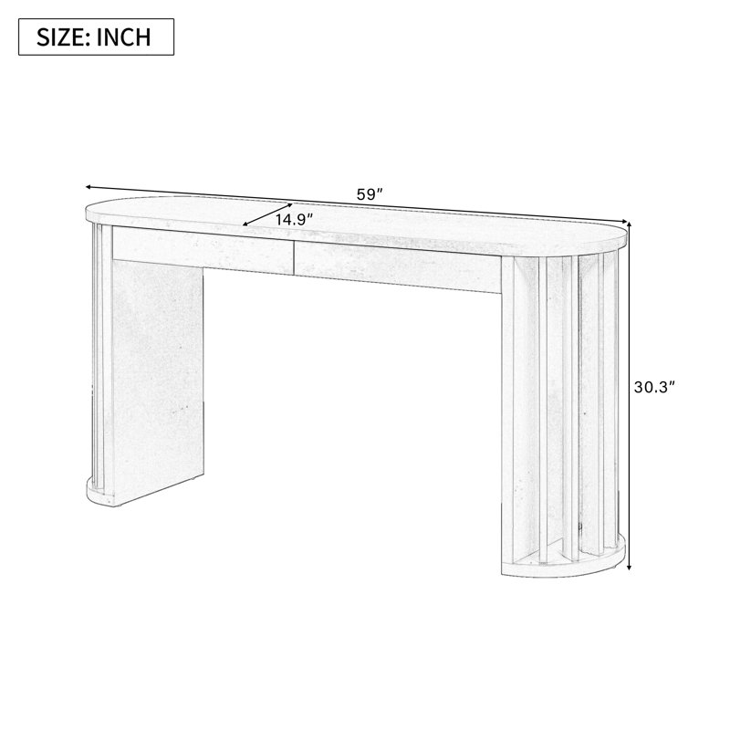 Isaiah Curved Console Table with 2 Drawers & Vertical Slat Legs, Black