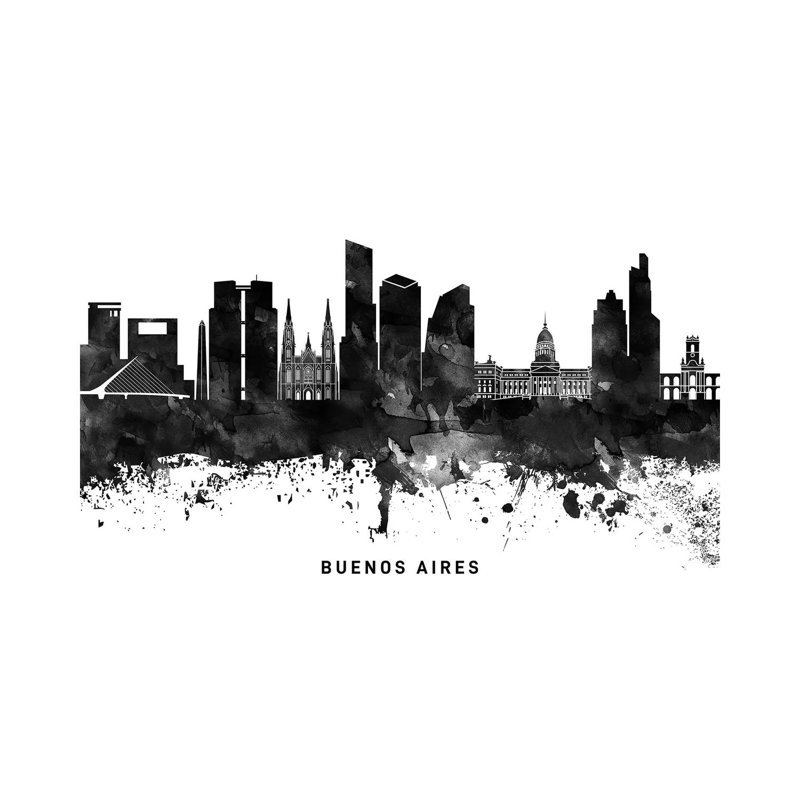 Buenos Aires Skyline Black And White by WallDecorAddict - Wrapped Canvas Painting, 66.04 cm H x 45.72 cm W