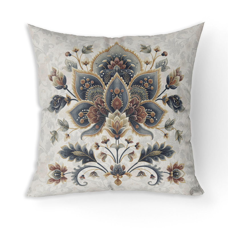 Coussin Paisley Petal Melody, H 20 po x l 20 po, Gris / Cuivre