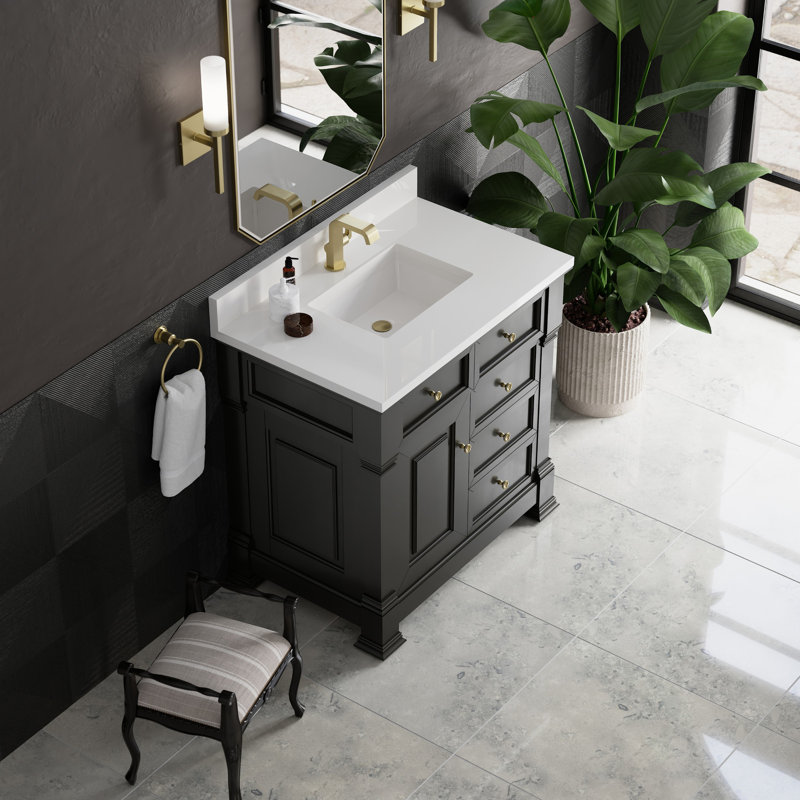 Brookfield 36'' W Single Vanity, Single Hole, White Zeus, Black Onyx
