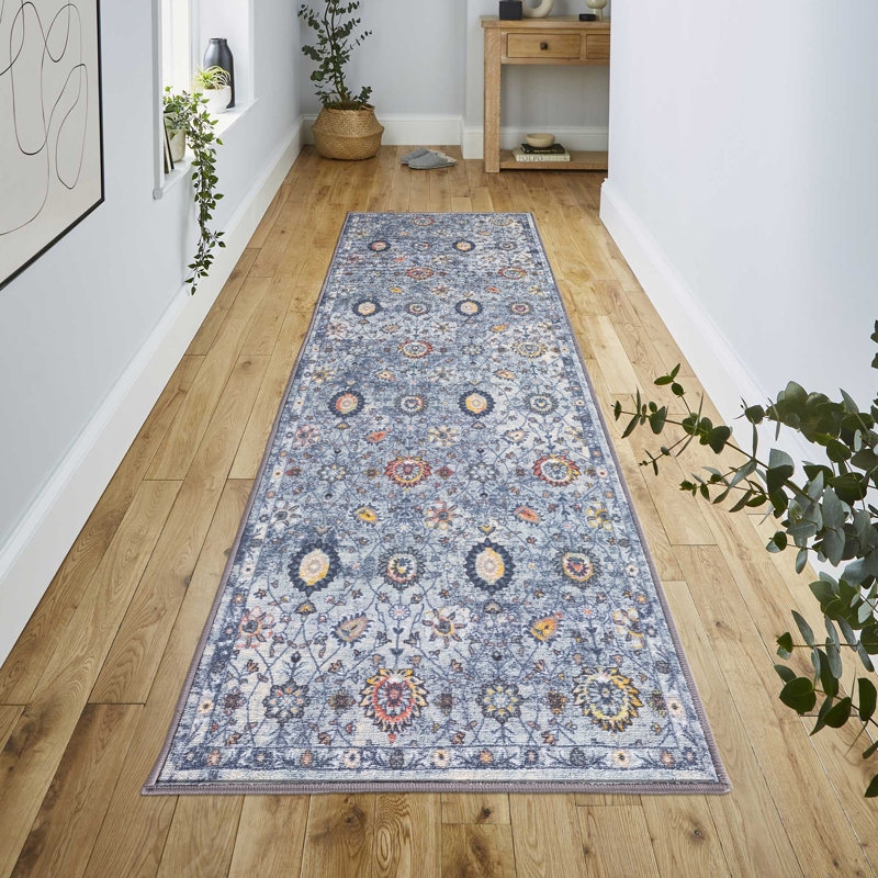 Tapis bleu lavable et antidérapant Lyanne, Tapis de couloir 2 pi 2 po x 7 pi