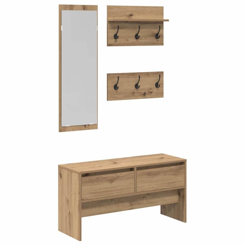 Hallway Furniture Set Shoe Bench Coat Hanger Engineered Wood, Brown