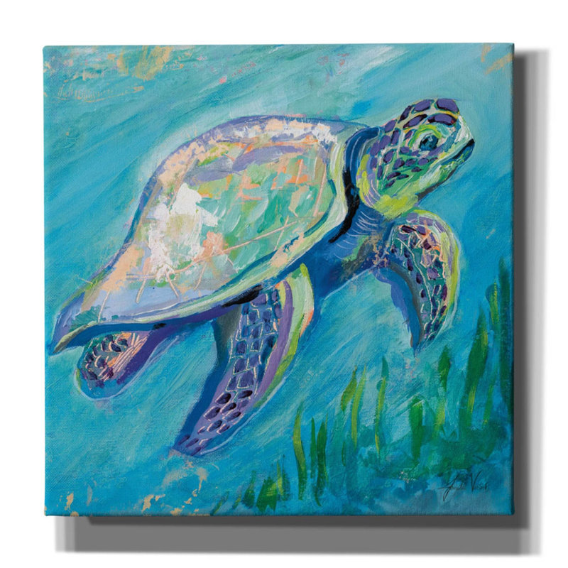 «Sea Turtle Swim Light» par Jeanette Vertentes, art mural sur toile, H 37 po x l 37 po x P 1,5 po