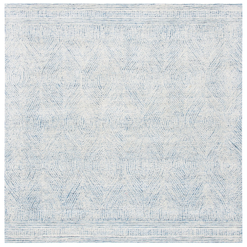Colbert Handmade Tufted Wool Area Rug in Ivory/Blue, Square 8'