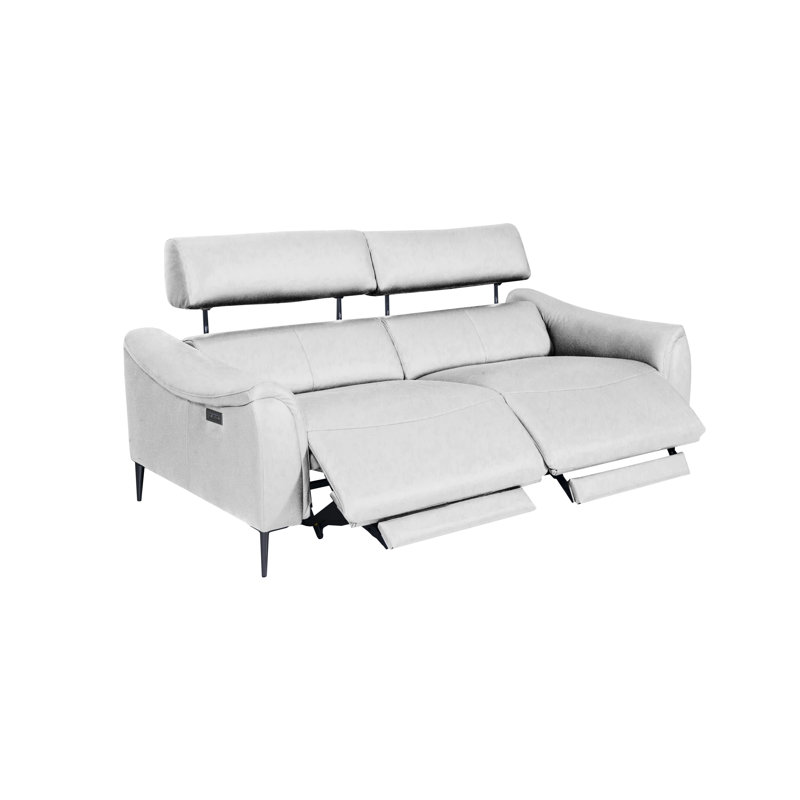 164 cm Genuine Leather Pillow Top Arm Reclining Sofa, Cream