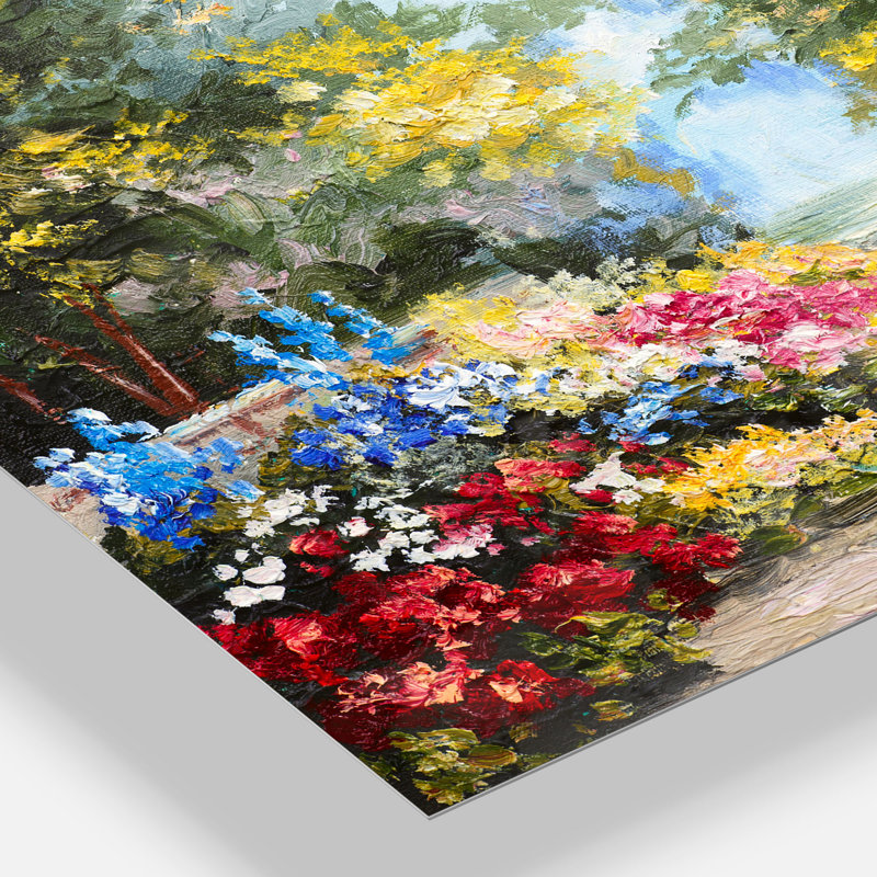 Forêt d'été avec fleurs - peinture sur métal sans cadre, H 12 po x l 28 po x P 2 po