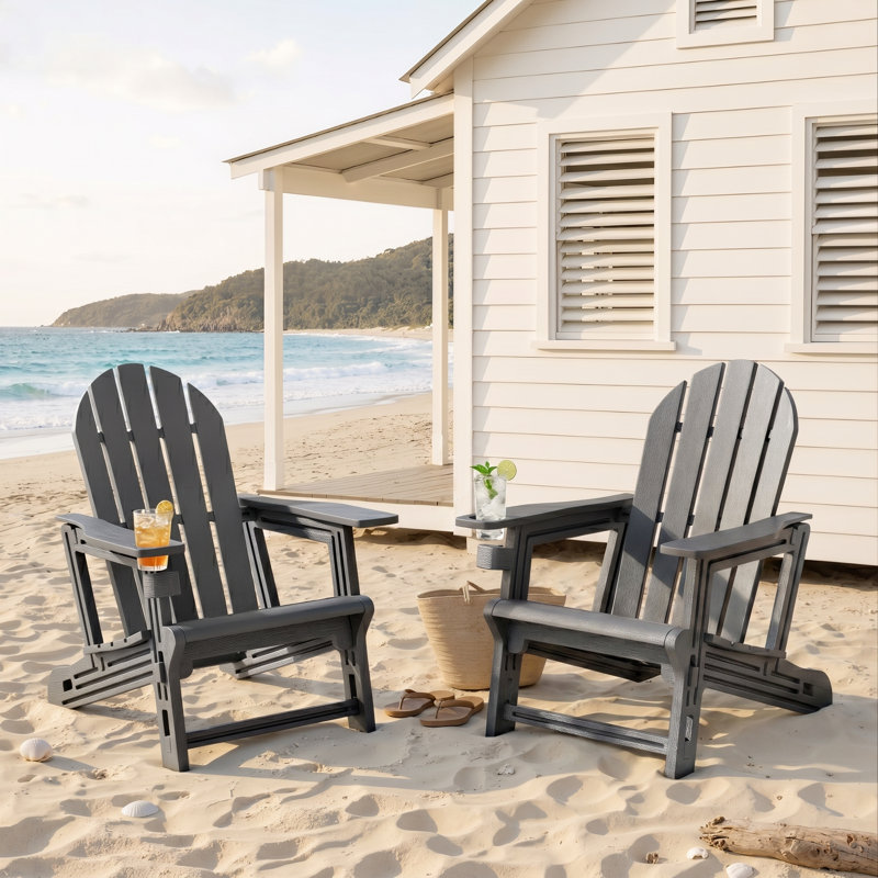 Outdoor HDPE Adirondack Chair With Tool-Free Assembly, Gray, 2