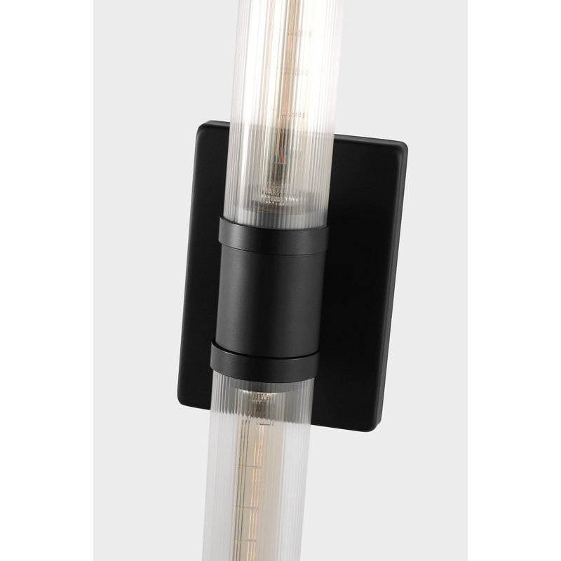 Keaton Two Light Vanity, 30" H x 5" W x 3.63" D, Clear Fluted, Midnight Black