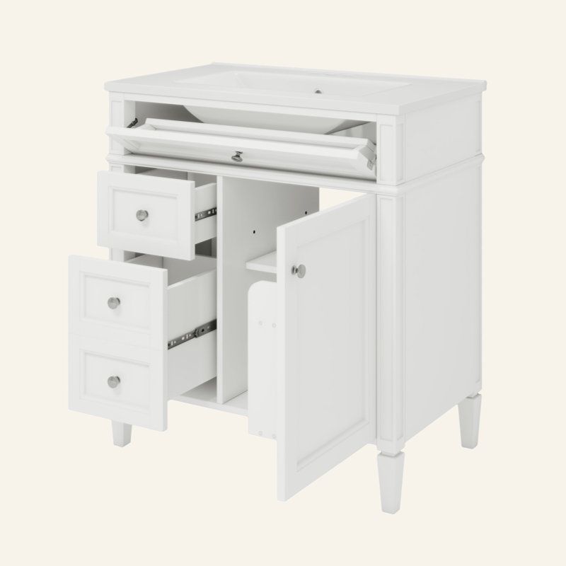Ensemble de meuble-lavabo autoportant 30 po avec lavabo supérieur, meuble-lavabo moderne avec 2 tiroirs et un tiroir basculant, meuble-lavabo autoportant avec miroir et meuble-lavabo simple