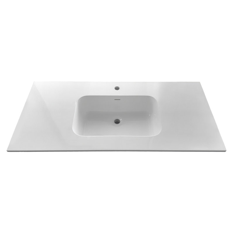 Plan de toilette rectangulaire Streamline GT-1224-48, 122 cm (L) x 56 cm (P), en surface solide blanche brillante, avec lavabo simple.